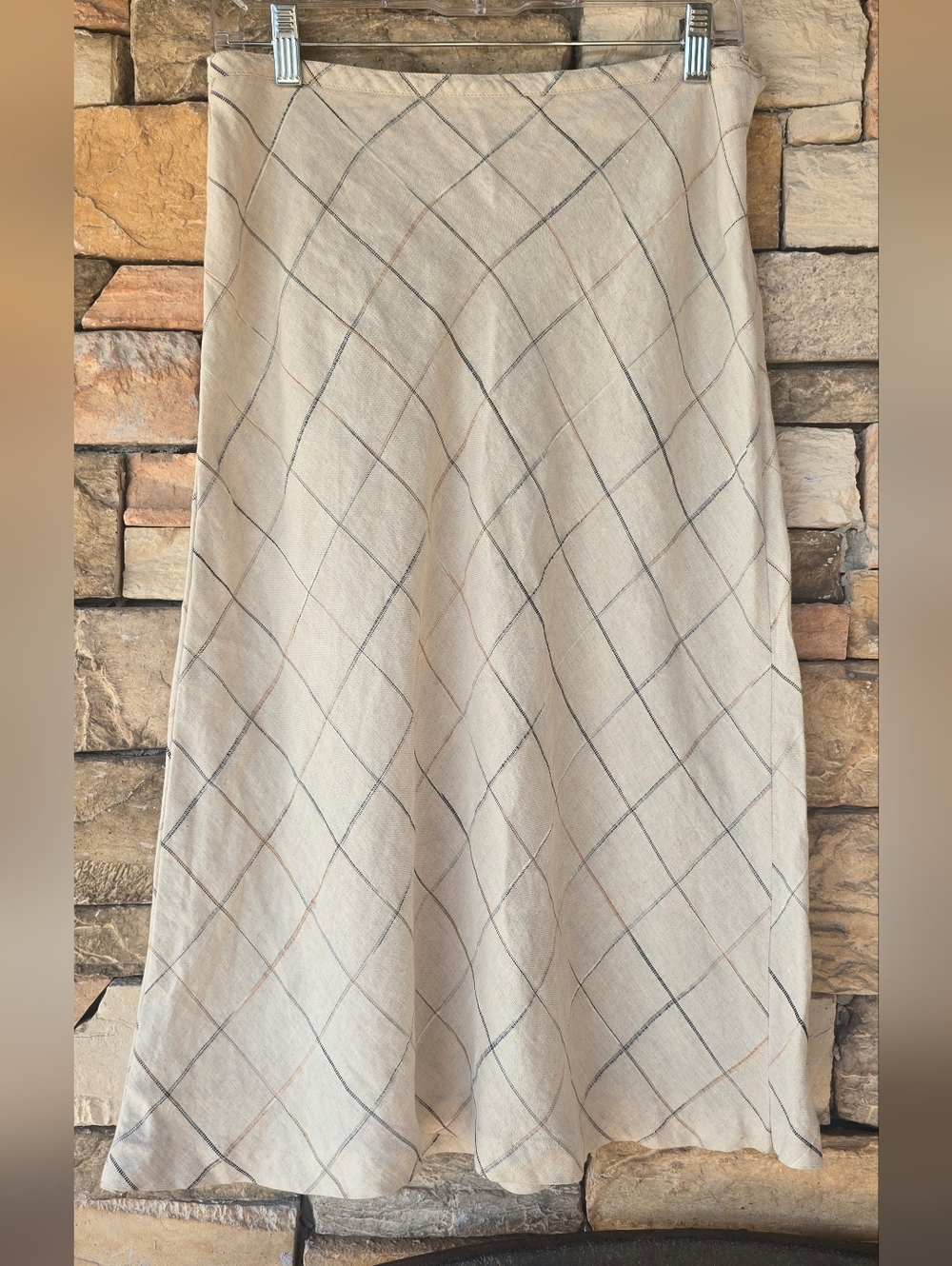 Monsoon Beige Linen Blend midi skirt neutral coastal chic minimal Size 12